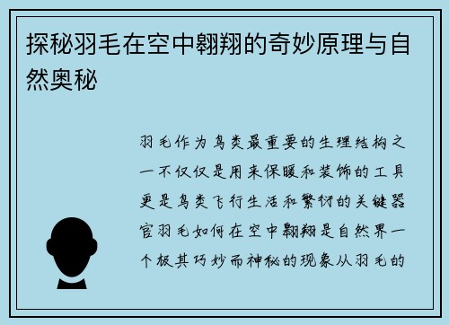 探秘羽毛在空中翱翔的奇妙原理与自然奥秘